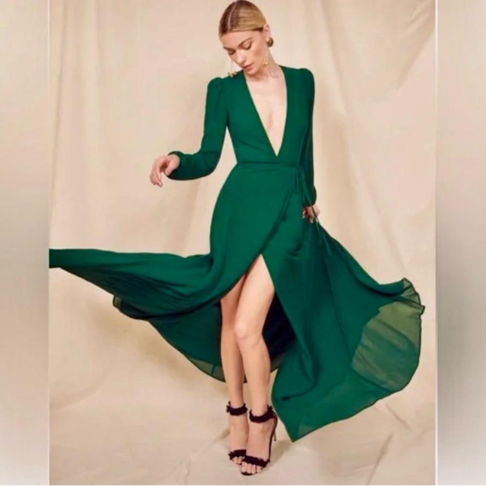 Reformation Emerald Green Dress, Size M, worn once, dry cleaned